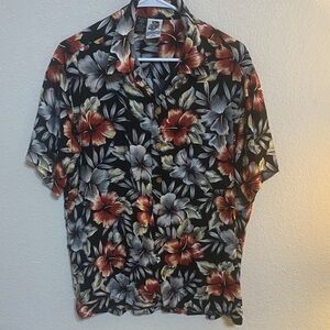 Kenningtin Floral Short-Sleeve Button-Down Shirt - Black with Red & Gray Flowers